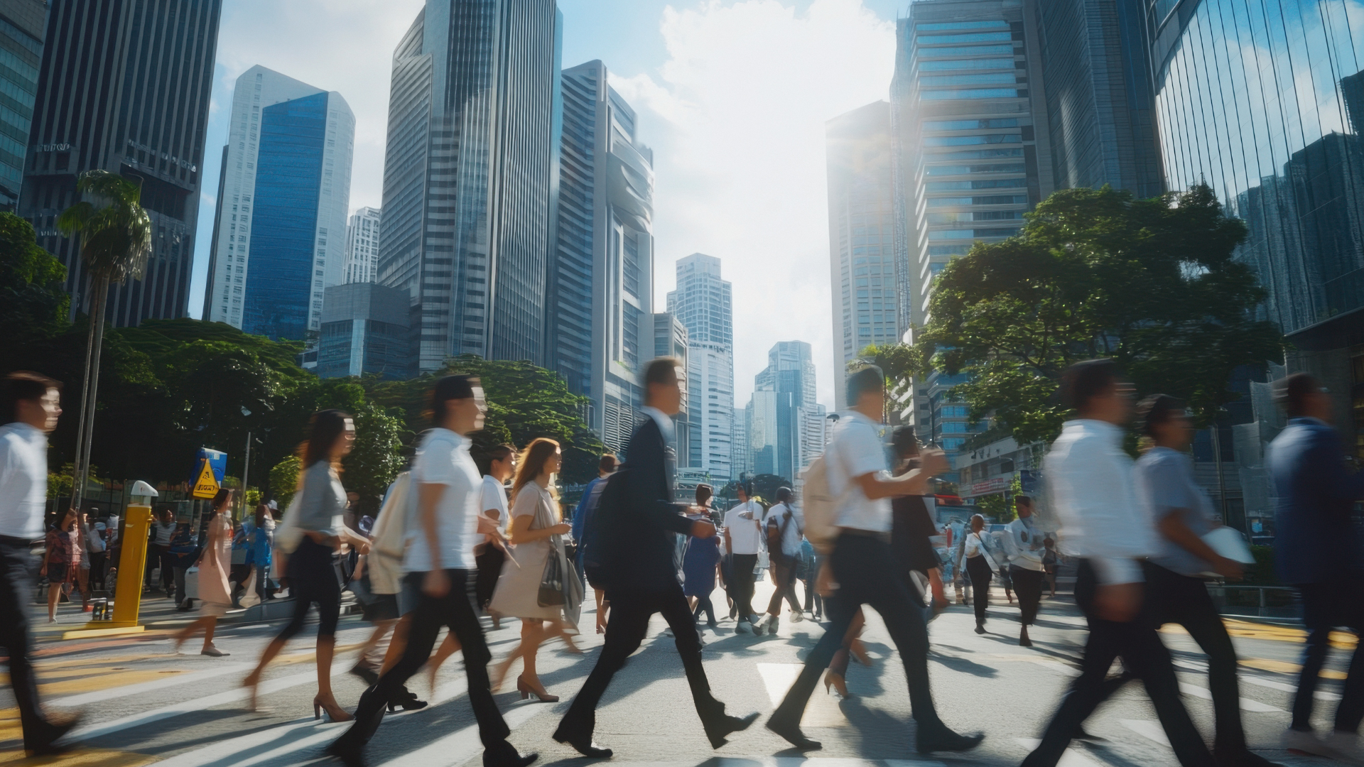 Singapore workers cross the CBD, reflecting a people-centred economic strategy